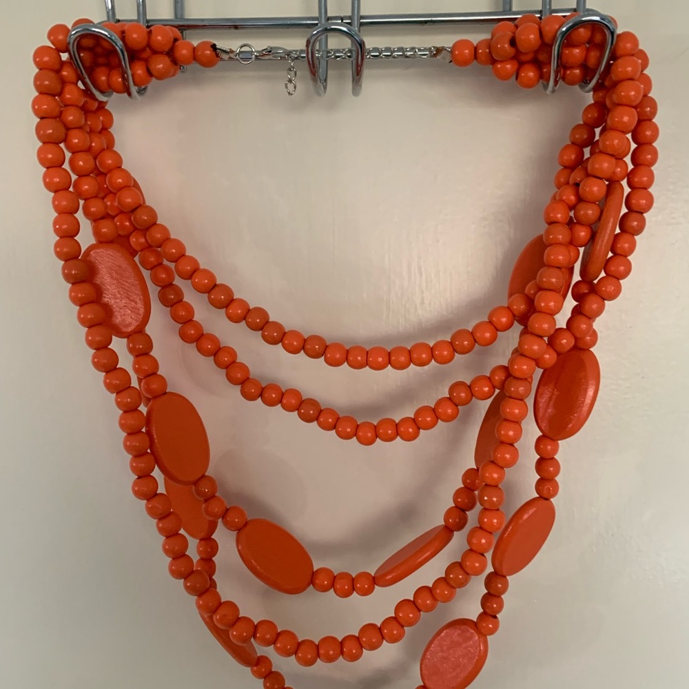 Orange wooden Beaded Necklace